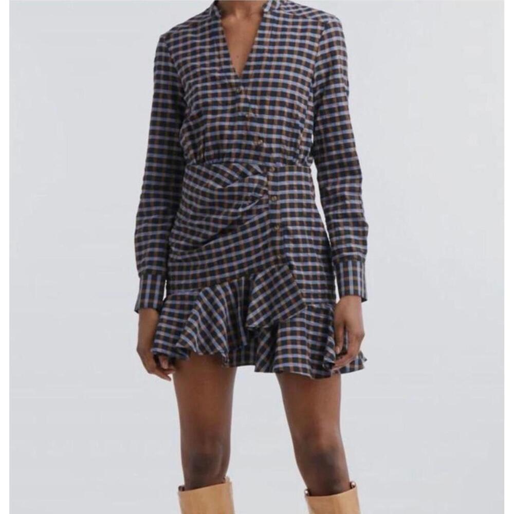Veronica Beard Sherry Plaid Ruched Dress Womens S Quiet Luxury Modern Preppy